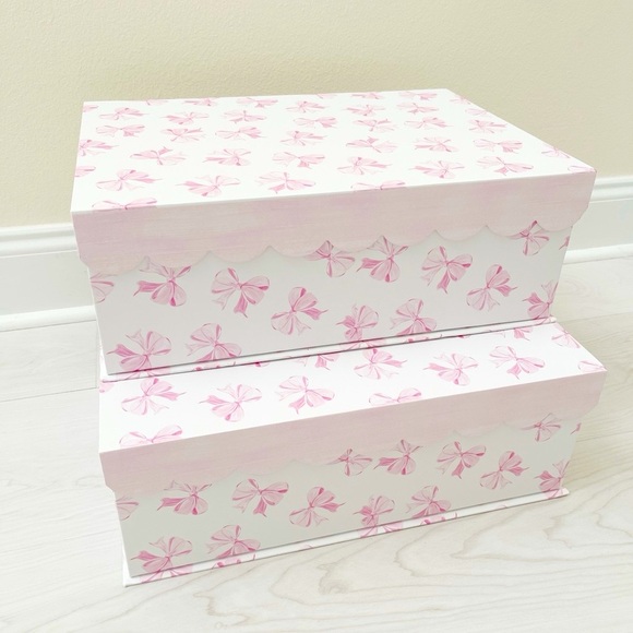 Two Pink Bow Storage Boxes | Coquette Home Decor - Picture 1 of 6